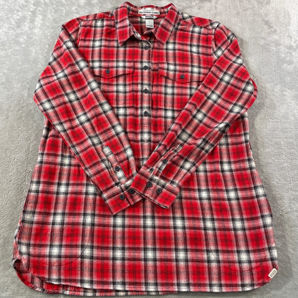 Duluth Trading Free Swingin Flannel Shirt Womens Large Red Plaid Outdoor Tunic